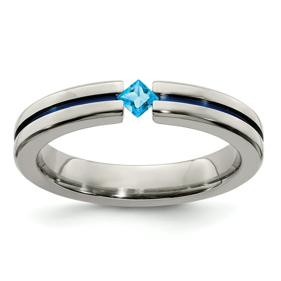 Edward Mirell Titanium Blue Topaz Anodized 4mm Wedding Ring Band Size 11.00 Stone Gemstone Fashion Jewelry Gifts For Women For Her