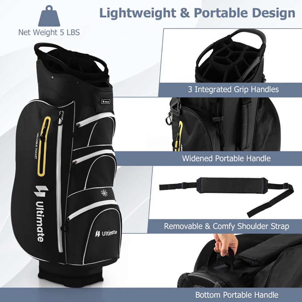 Demifill 9.5 Inch Lightweight Golf Cart Bag with 15 Way Top Dividers, Lightweight Golf Clubs Bag with 7 Zippered Pockets, Portable Golf Carry Bag for Outdoor, Black