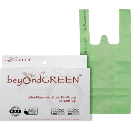 UPC: 0019962039294 | beyondGREEN Plant-Based Cat Litter Poop Waste Pick-Up Bags with Handles – 50 Green Bags – 8 in x 16 in
