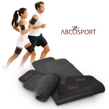 Abco Tech Body Wraps for Arms and Thighs - to Lose Fat & Reduce Cellulite - Best Adjustable Slimmers with Anti-Slip Grid Technology - Use Home or Street - Repels Sweat - 4 Piece