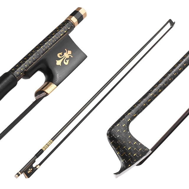 Arco de violín 4/4 Violín Arco de Biolín Bien Equilibrado Trenzado Dorado Fibra de Carbon Round Stick Rana de Ébano AAA Mongolia Crin Negra Tomshoo Arco de violín