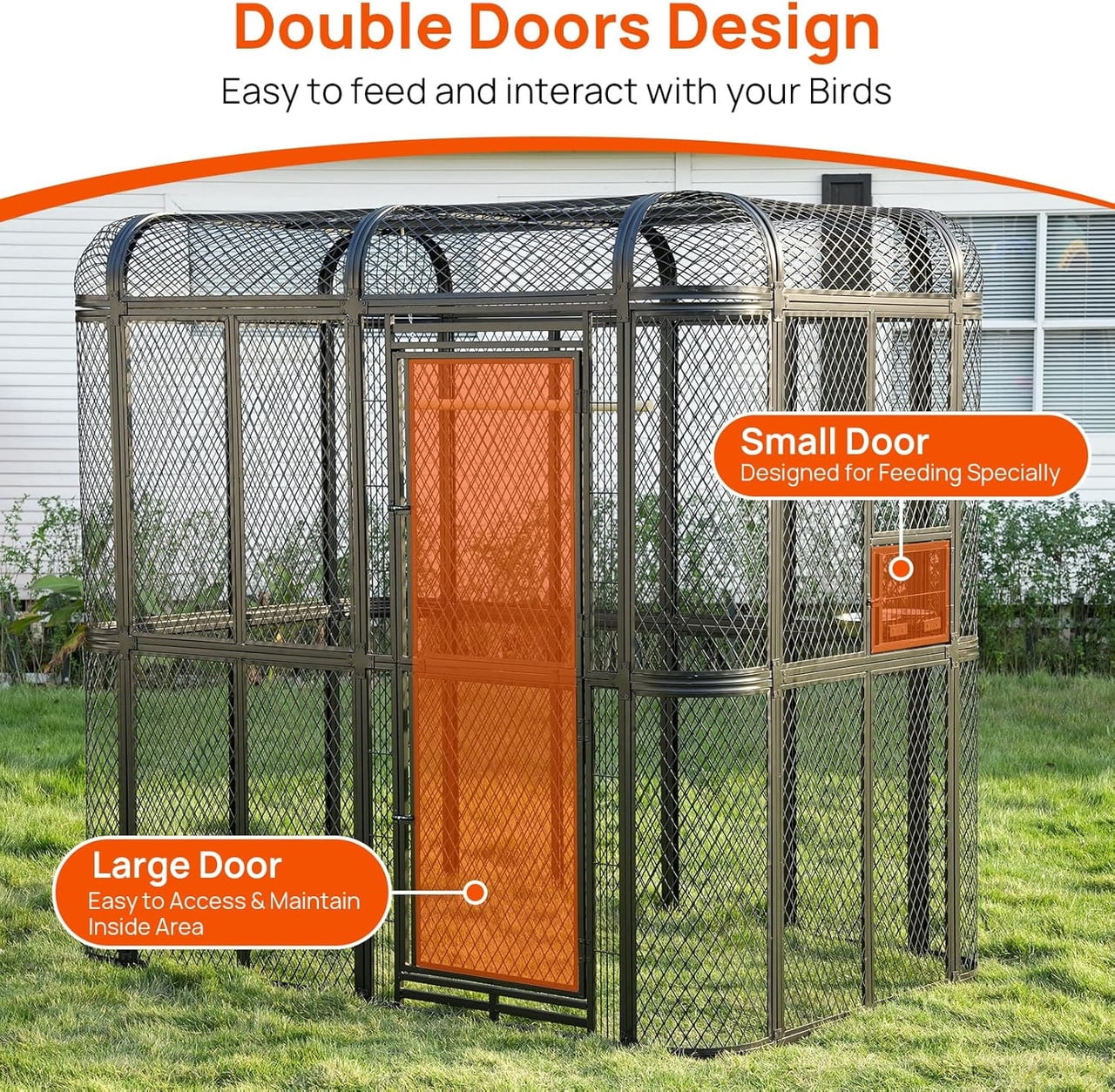 Walnest Large Walk-in Cage 77-inch Heavy Duty Bird Cage Outdoor Diamond Grid Aviary Parrot Cage with 2 Feeding Bowls Black