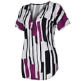thumbnail image 2 of Qarigey Camiseta de mujer con cuello en V y rayas en la parte de manga corta con cremallera blusa delgada Prendas para la parte del cuerpo Púrpura 3XL, 2 of 5
