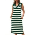 thumbnail image 3 of Sleeveless Women's Striped Summer Dress Casual Polo V Neck Slit Loose Fit T Shirt Midi Dresses, 3 of 7