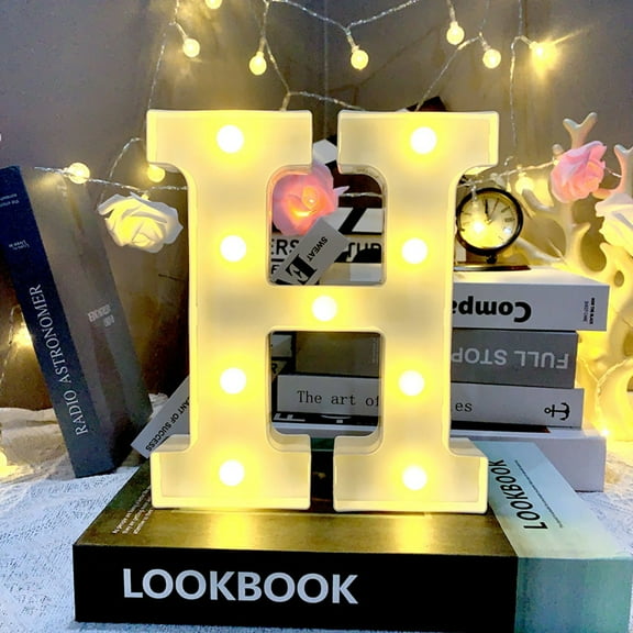 Light up Letter LED 8.6inch Alphabet Number Symbol Plastic Battery Operated Party Sign Wedding Festival Stand Decoration Christmas Party, Bar, Night Light, Home Decor (Letter H)