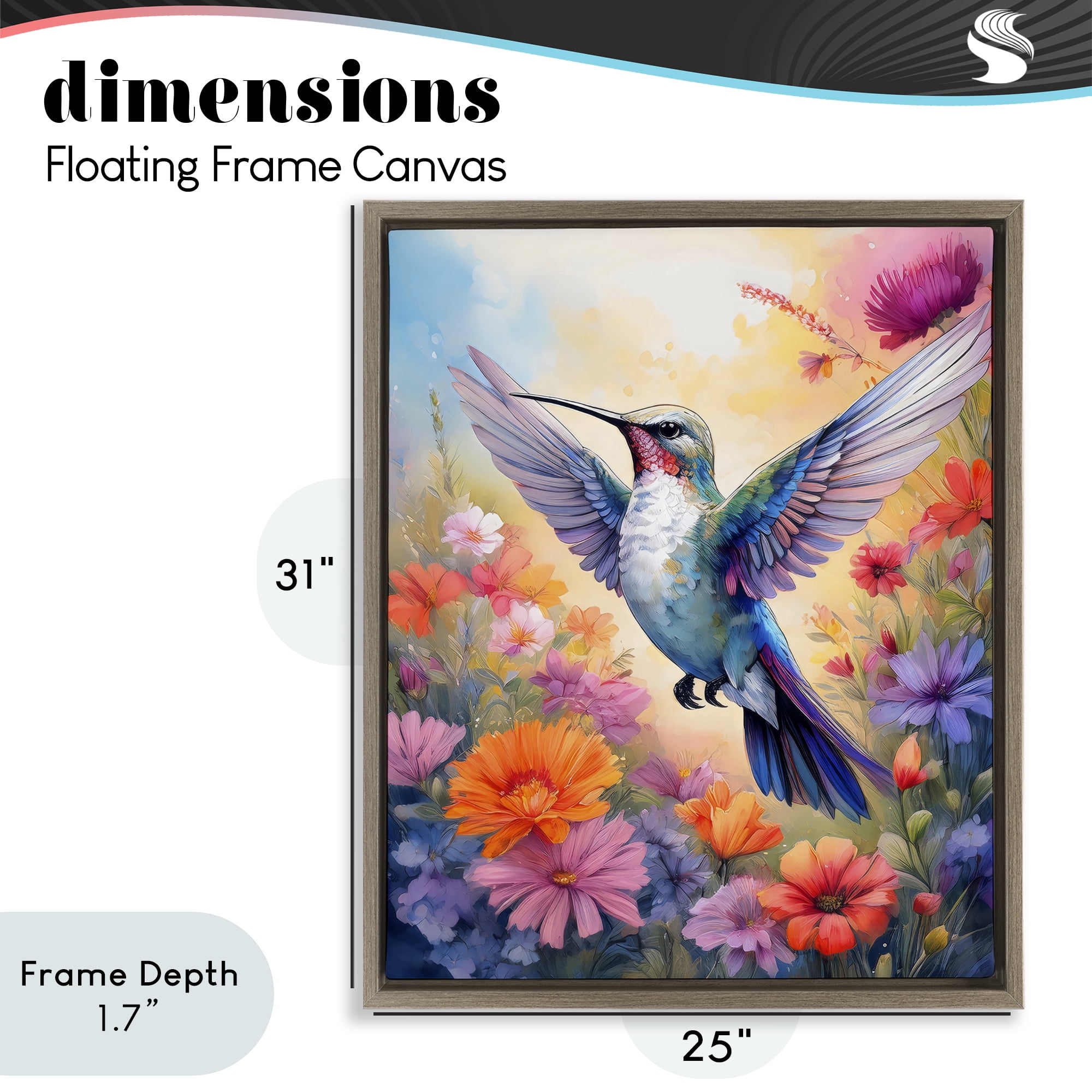 Stupell Industries Colorful Hummingbird in Bloom Brown Framed Floater Canvas Wall Art, design by Creative Studio