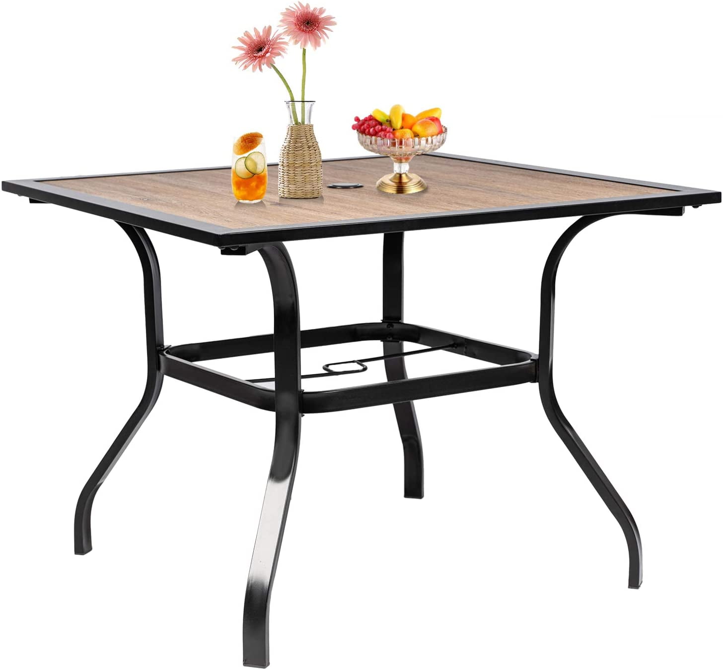 SUNCROWN 37" Outdoor Patio Dining Table Metal Steel Slat Square Bistro