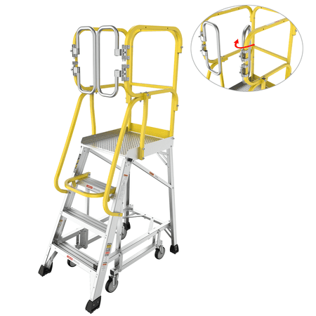 SDJPOI 4 Step Rolling Platform Ladder, Aluminum Ladder with Wheels, Industrial Safety Rolling Stairs with Guardrail System, Mobile Step Platform Ladders for Warehouse & Garage, 375 lbs Capacity