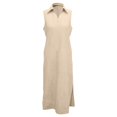 thumbnail image 6 of DHFJKG Summer Dresses For Women Beach Long Dress Sleeveless Turndown Collar Loose Fit Solid Color Flowy A-Line Side Slit Sundress Stylish Dresses, 6 of 7