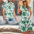 thumbnail image 2 of Garronmavis Palm Leaf Couples' Outfits Button-Down Shirt for Men Lightweight Hawaiian Blouse Tops and Womens Short Sleeve Dress Summer Flowy Beach Dresses Size 2XL with Pocket, 2 of 7