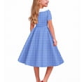 thumbnail image 6 of Afuyipoi Girls Vintage Plaid A-Line Dress (5-14 Years) Short Sleeve Turn-down Collar Button Down Skater Skirt for School Recital and Daily Wear Blue 5/6, 6 of 7
