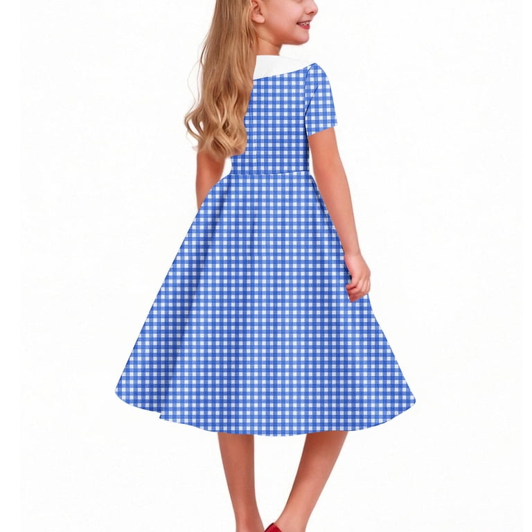 girly skater dress Cheytotty Girls Skater Dress, Short Sleeve Turndown Neck, A Line Stretchy Recital Blue 9 Years, Kids Unisex