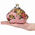 thumbnail image 4 of Coin Pouch Canvas Card Purse Clasp Closure Classic Rose Pattern Keys Wallet Gift Round, 4 of 7