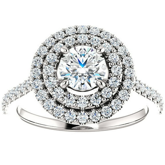 Pompeii 1 Ct Diamond EX3 Lab Grown Double Halo Engagement Ring 10k White Gold (FG,VS2)