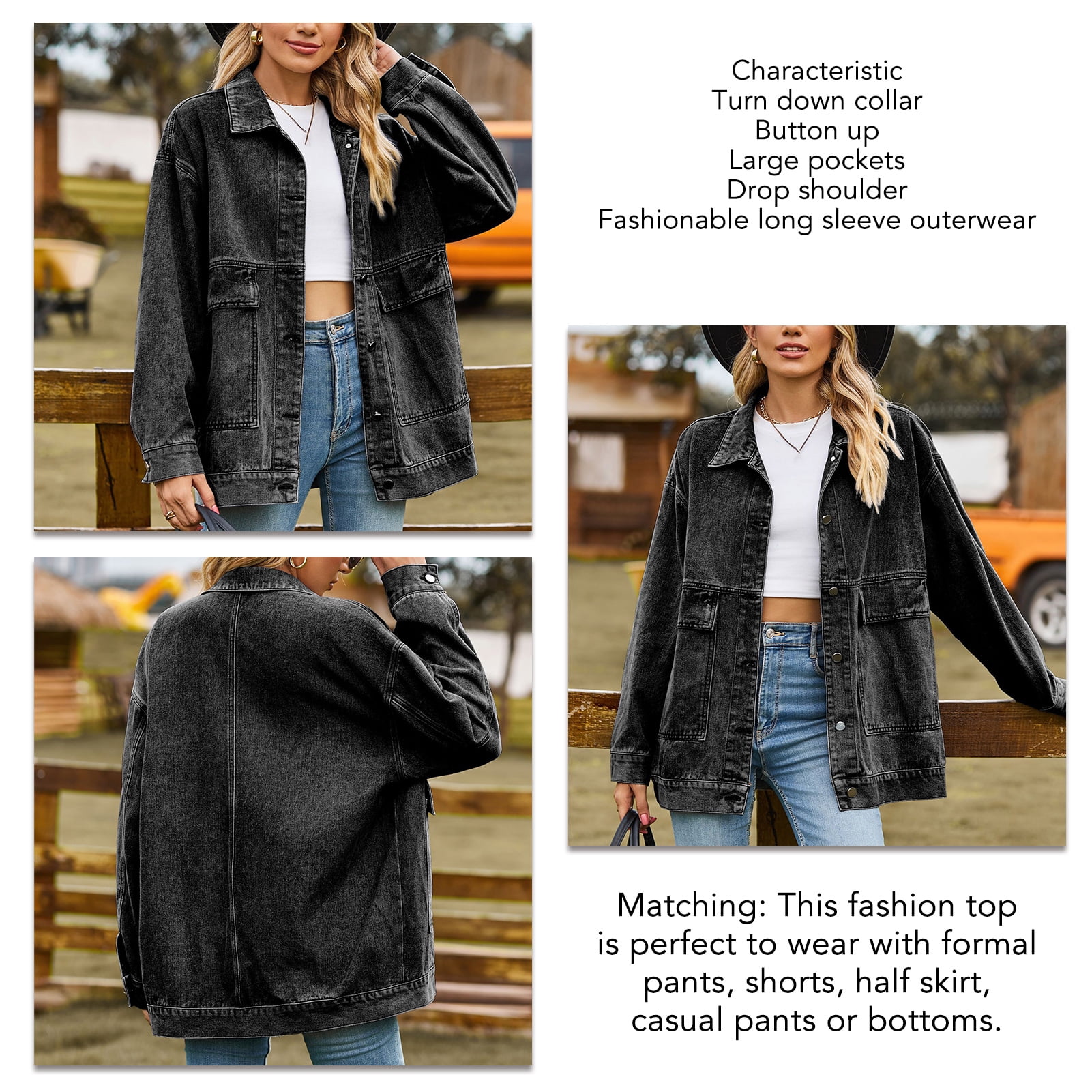 Women Turn Down Collar Mid Long Denim Jacket Casual Drop Shoulder Long Sleeve Button Down Jacket Coat Walmart