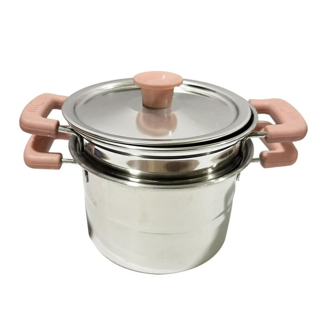 veasfak Frying Pan Soup Pot Stainless Steel with Kitchen Cookware, Multifunctional Egg Pink soup pot
