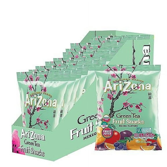 AriZona Green Tea Fruit Snacks, Gluten Free Mixed Fruit Snacks, 5 Ounce Individual Bags, Green Tea (Pack of 12)