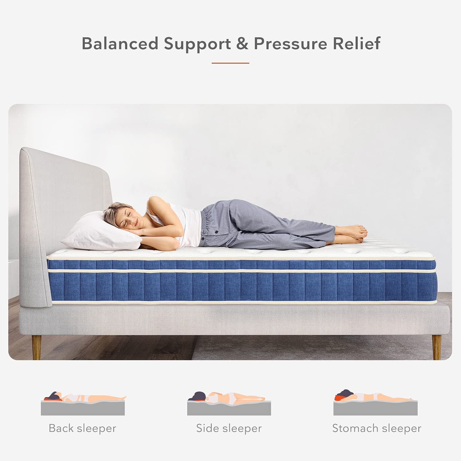Sweetnight Twin Mattress 8 Twin Size Hybrid Mattress With Gel Memory Foam Individually Pocket Springs Blue Twin Blue
