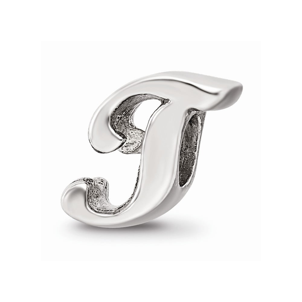 925 Sterling Silver Reflections Letter T Script Bead; for Adults and Teens; for Women and Men