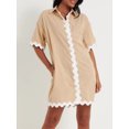 thumbnail image 3 of vera natura Women's Summer Shirt Dress Contrast Trim Ric Rac Short Sleeve Turn-Down Collar Loose Dress, 3 of 8