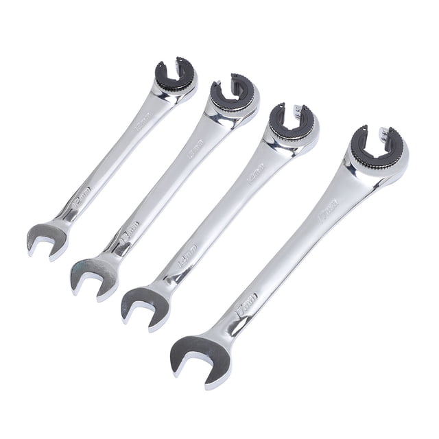 Ratcheting Wrench Set Metric, 4 Sizes Open Head Ratcheting Wrench Set 10-17mm 2 Use for Brake Line