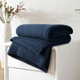 thumbnail image 5 of Wool Blend Knit Throw Blanket 60" X 80" Twin, 50% Recycled Polyester Soft Cable Knitted Fluffy Throws for Couch Lightweight Woven Blankets for Sofa Fuzzy Cozy Bed Cover, Indigo Blue, 5 of 18
