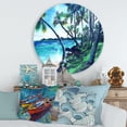 thumbnail image 2 of Designart 'Tropical Beach In Summer Paradise With Palm Trees' Nautical & Coastal Circle Metal Wall Art 36x36 - Disc of 36, 2 of 5