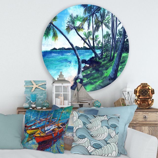 Designart - Tropical Beach In Summer Paradise - Nautical & Coastal Metal Circle Wall Art