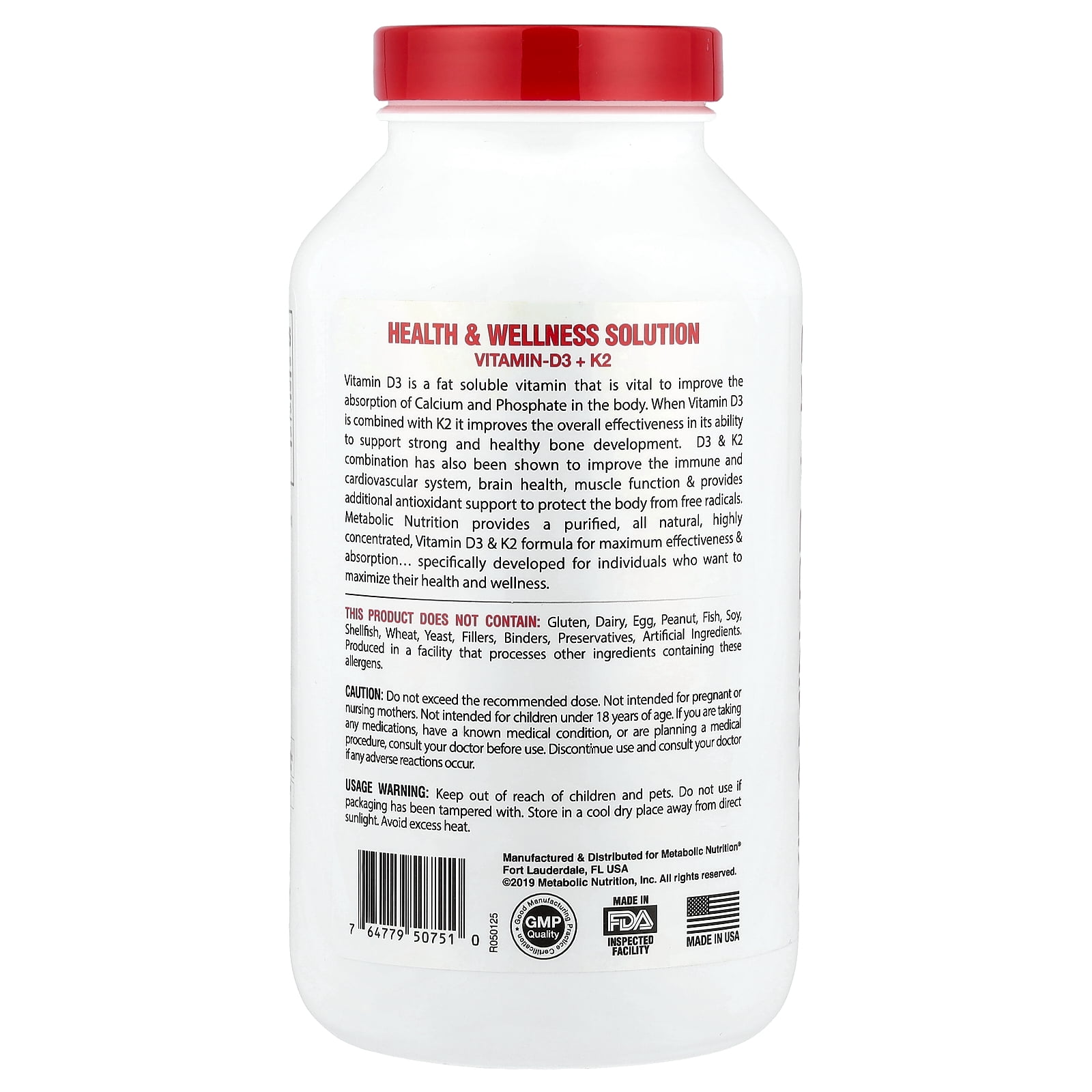 Metabolic Nutrition Vitamin D3 + K2, 180 Capsules