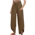 thumbnail image 2 of Cotton and Linen Casual Pants for Womens Plus Size Solid Color Elastic Waist Irregular Pants With Pockets At The Bottom Of The Pants Up to 65% off!, 2 of 8