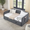 thumbnail image 2 of Twin Size Upholstery Daybed with Trundle Bed and Storage Drawers, Expandable from Twin to King, Linen Daybed for Bedroom and Living Room, Dark Gray, 2 of 8
