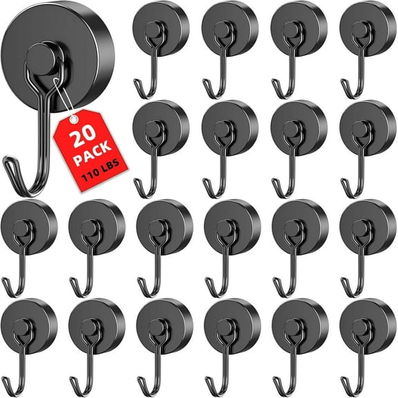 VNDUEEY 20 Pack 110 LBS Heavy Duty Magnetic Hooks Neodymium Magnet Hooks, Strong Swivel Magnetic Hooks for Cruise, Cruise Magnets with Hooks for Fridge Classroom Garage (Black)