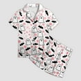 thumbnail image 4 of Caqnni Halloween Pjs Girls Satin Pajamas Set Pumpkin Print Short Sleeve Button-Down Shirt and Shorts 2 Piece Sleepwear Girls Halloween Pajamas Shorts Sets (6-7 Years,Light Pink), 4 of 5