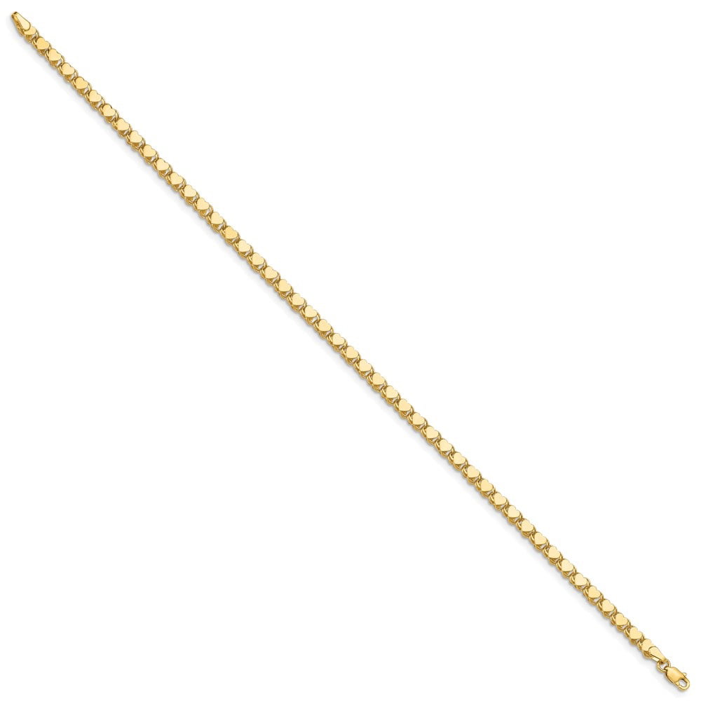 14k Yellow Gold Heart Chain Anklet 10inch Fine Jewelry Ideal Gifts For Women 
