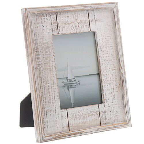 Barnyard Designs Rustic Distressed Picture Frame 5" x 7" Wood Photo Frame in White