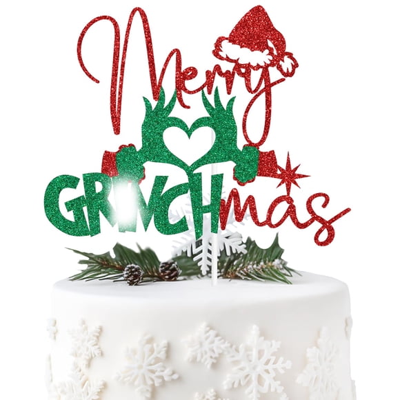 Decoración para tartas ZACHAKO con purpurina roja, Merry Grinchmas Christmas