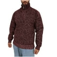 thumbnail image 2 of ohmzyzo Mens Fleece Lined Knit Sweaters Quarter Zipper Stand Collar Sweater Long Sleeve Winter Warm Pullover Tops Wine Red XL, 2 of 5