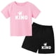 thumbnail image 3 of Conjunto de 2 piezas de camiseta de manga corta y pantalones cortos con estampado de letras de marca de verano, traje deportivo informal para niños y niñas, conjunto de moda para niños, 3 of 5