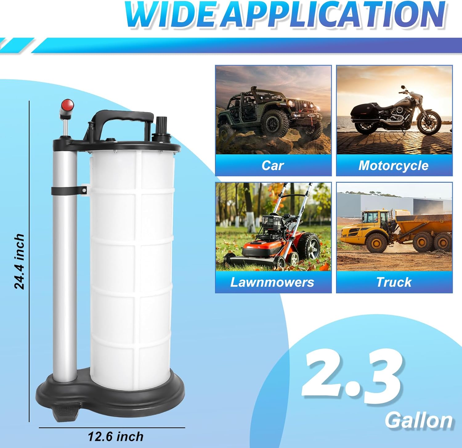 9L Manual Fluid Oil Extractor Pump for Oil Change ,Automotive Vacuum Fluids Evacuator,2.3 Gallon Vacuum Reservoir