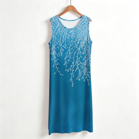 Aboser Women's Trendy Floral Print Nightgown Plus Size Sleeveless Long Sleep Dress Lightweight Casual Round Neck Loungewear Soft Daily Wear