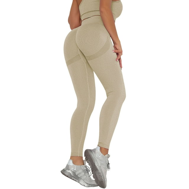 Pantalones de yoga elásticos de cintura alta para mujer - Leggings opacos con cintura en forma de V y efecto fruncido en los glúteos