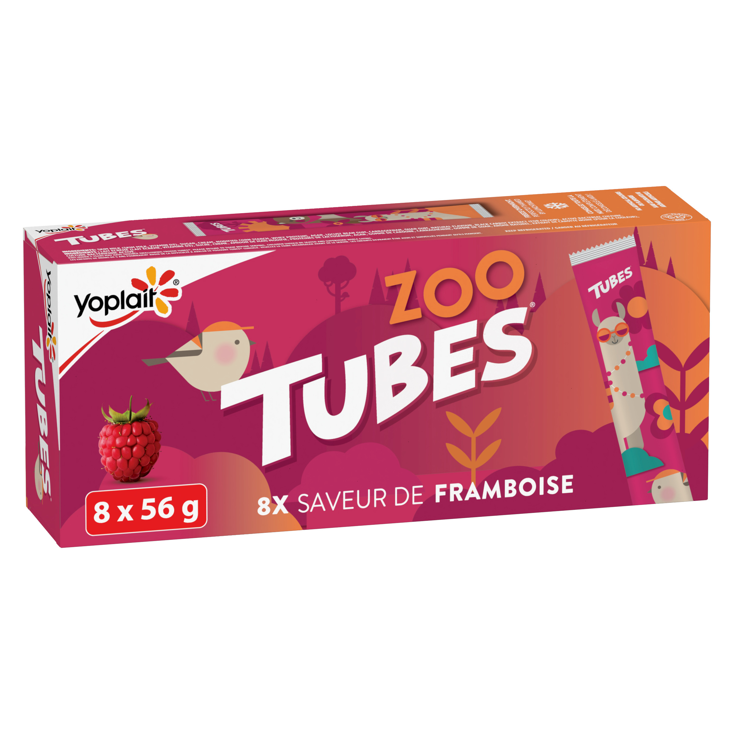 Yogourts en tube Yoplait 1 %, Framboises, collations au yogourt pour enfants, 56 g 8x56g