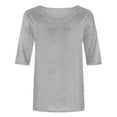thumbnail image 5 of Blmnix Spring Tops for Women Gray Elbow-Length Basic Solid Loose High Neck Blouse Fashion Shirts, 5 of 5