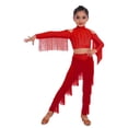 thumbnail image 6 of iiniim Girls Tassel Crop Tops and Fringe Pants Set for Performance Latin Dance 2 Pcs Ballroom Outfits Burgundy 10, 6 of 7