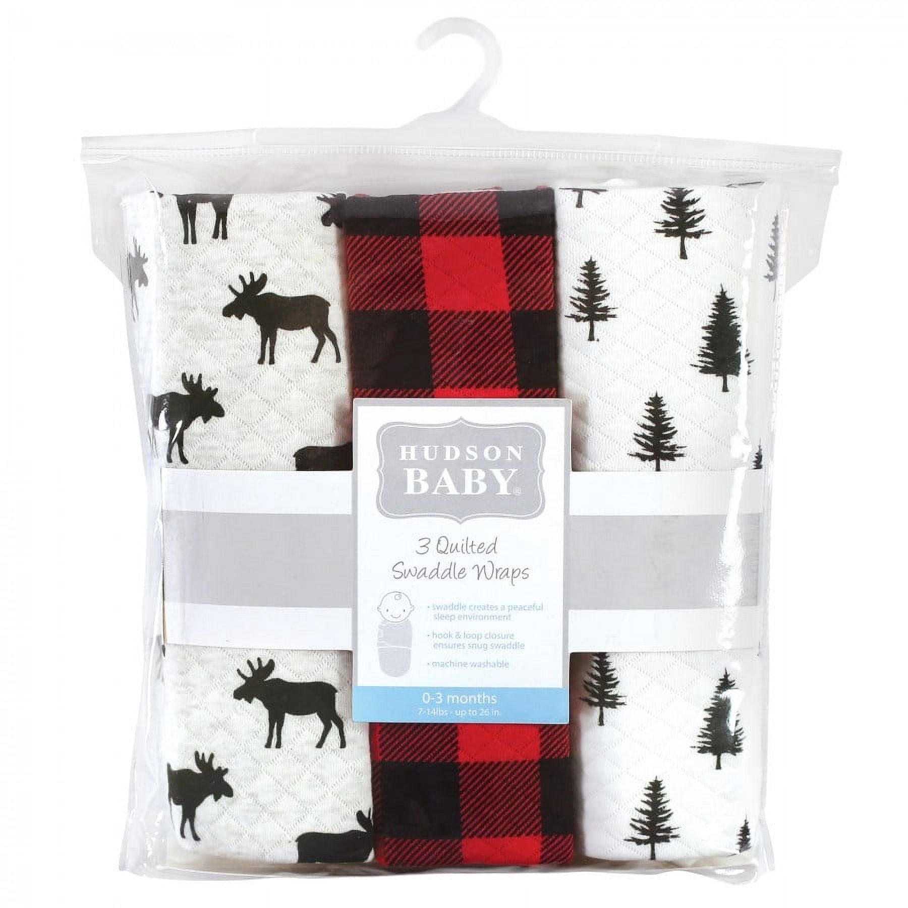 Hudson Baby Infant Boy Quilted Cotton Swaddle Wrap 3pk, Moose, 0-3 Months