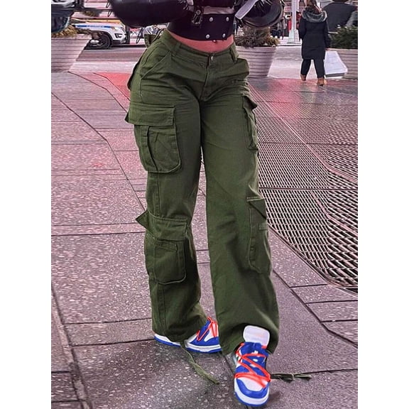 Women Boyfriend‑Style Y2K Denim Jeans, Multi‑Pocket Button‑Front Solid‑Color Long Casual Work Trousers, Simple Commuter Daily Pants