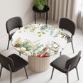 thumbnail image 2 of Round Fitted Tablecloth with Elastic Edge, Green Christmas Waterproof Table Cloth Table Cover for 45"-54" Tables, Xmas Botanical Poinsettia Winter Tablecloths for Dining Picnic Party Outdoor, 2 of 9