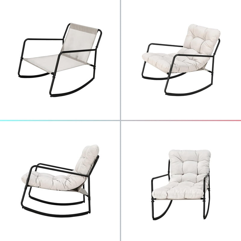 275LBS Capacity Indoor & Outdoor Universal Rocking Chair, Glider Rocking Recliner Chair with Cushion, Accent Armchair
