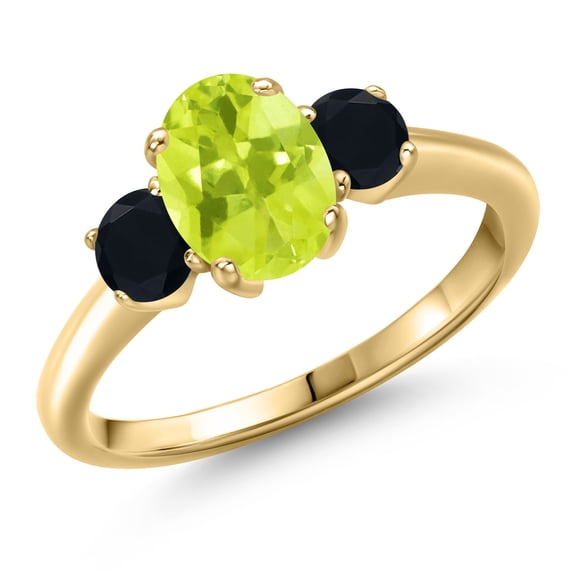 Gem Stone King 10K Yellow Gold Yellow Lemon Quartz and Black Onyx Engagement Ring for Women | 1.54 Cttw | Oval 8X6MM | Gemstone Birthstone | Size 9