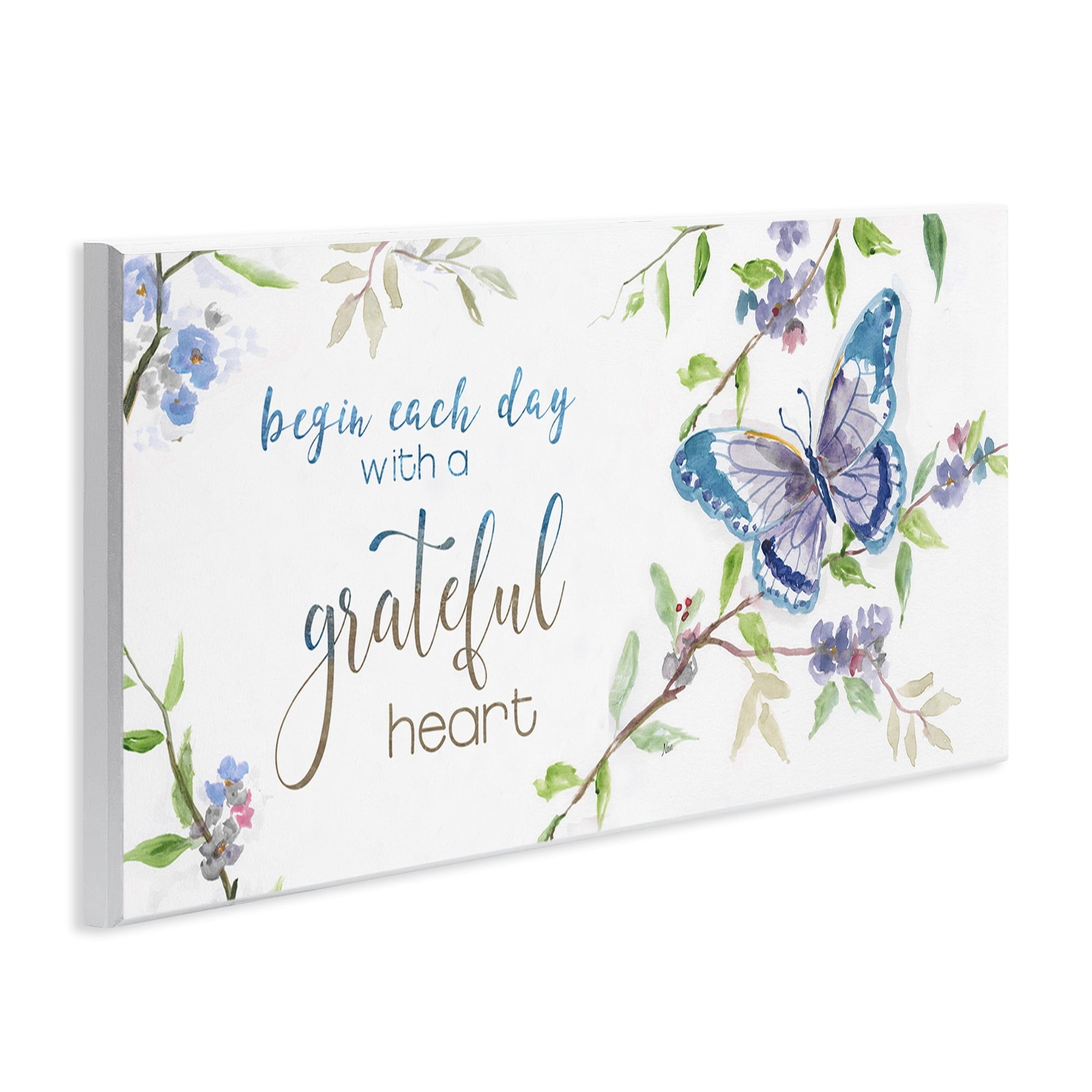 Stupell Industries Begin Day with Grateful Heart Floral Blossom Motivational,17 x 7, Design by Nan